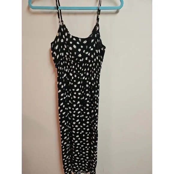 Aeropostale Black Midi Spagetti Strap Dress With Front Slit & Daisies Size M - Picture 4 of 5
